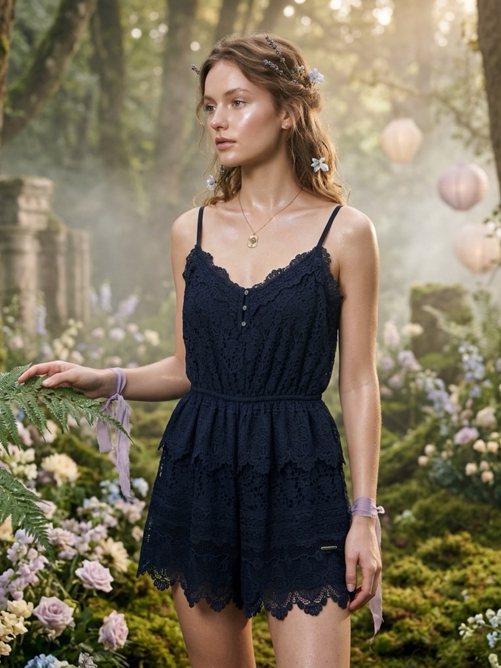 Abercrombie & Fitch Navy Blue Tiered Dress - Size L